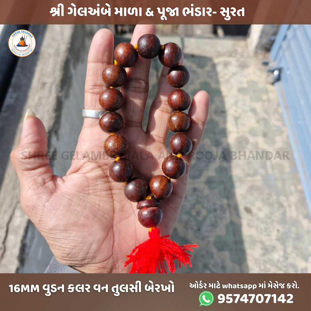  16MM Wooden Tulsi Berakho Bracelet Spiritual Wrist Mala Shree Gelambe