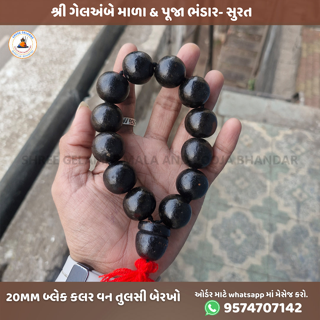 20MM Black Tulsi Berakho Bracelet Spiritual Wrist Mala Shree Gelambe