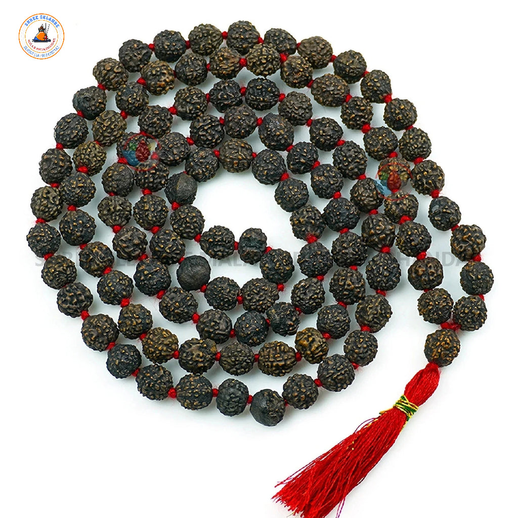 Original 5 Mukhi Black Rudraksha Mala Online (108 Beads 8.5MM Certified).
