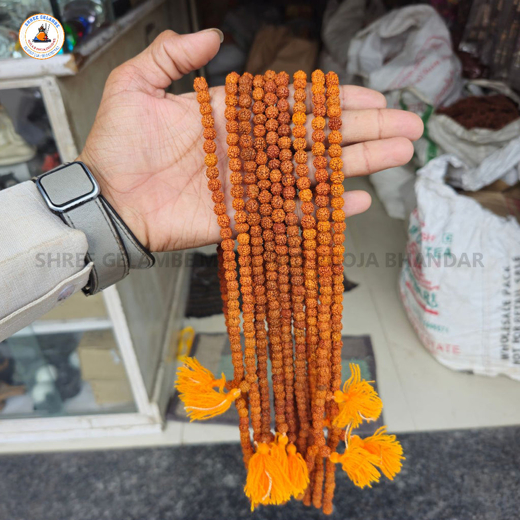 Original 5 Mukhi Indonesian Rudraksha Mala Loose Beads Online (108 Beads 6MM).