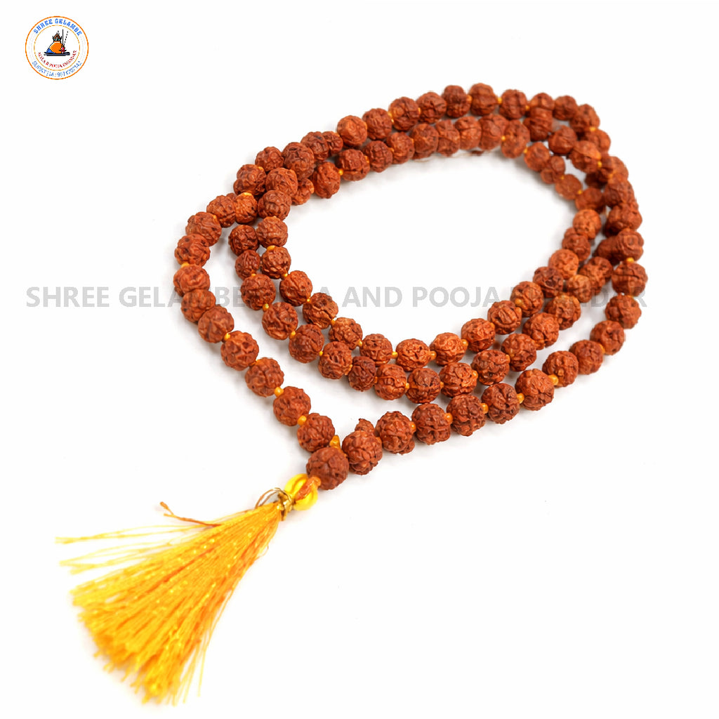 Original 5 Mukhi Natural Rudraksha Mala Online (108 Beads 6.5MM Certified).