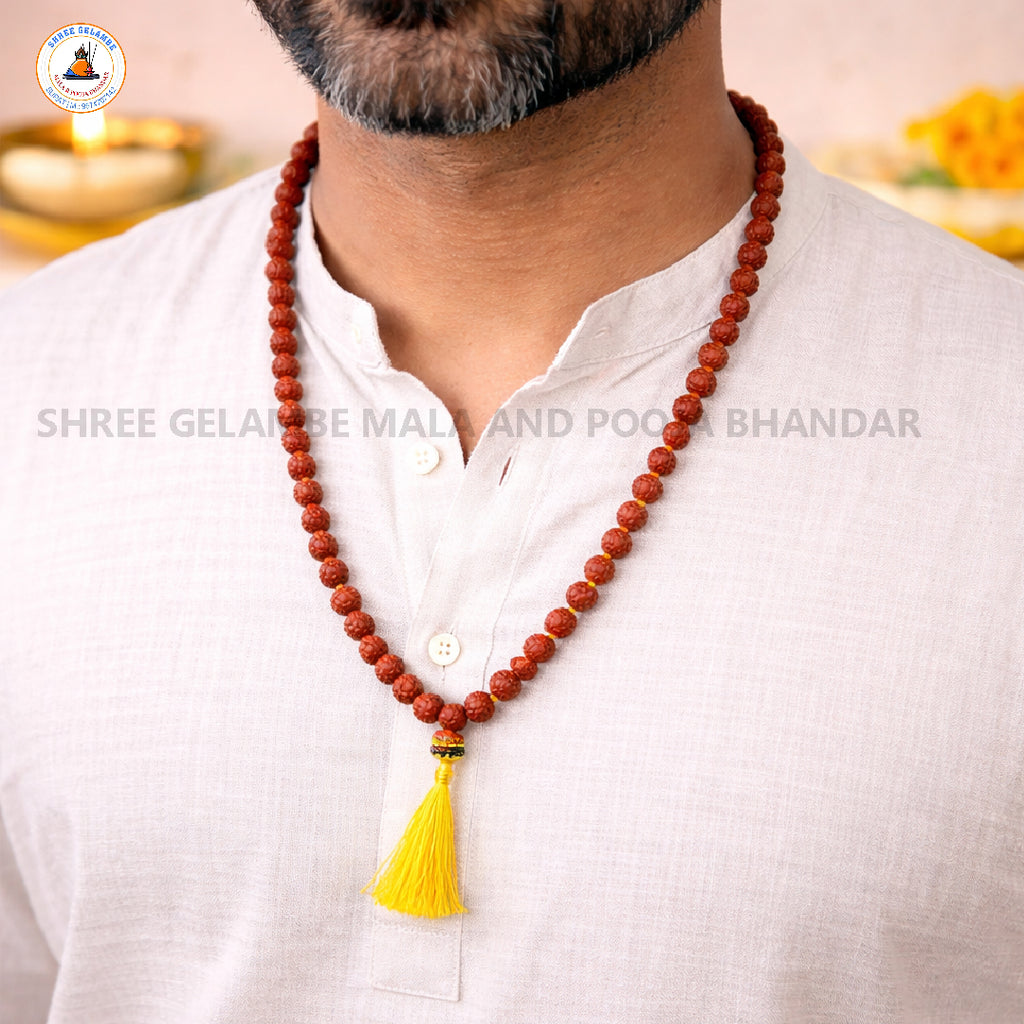 Original 5 Mukhi Natural Rudraksha Mala Online (108 Beads 6.5MM Certified).