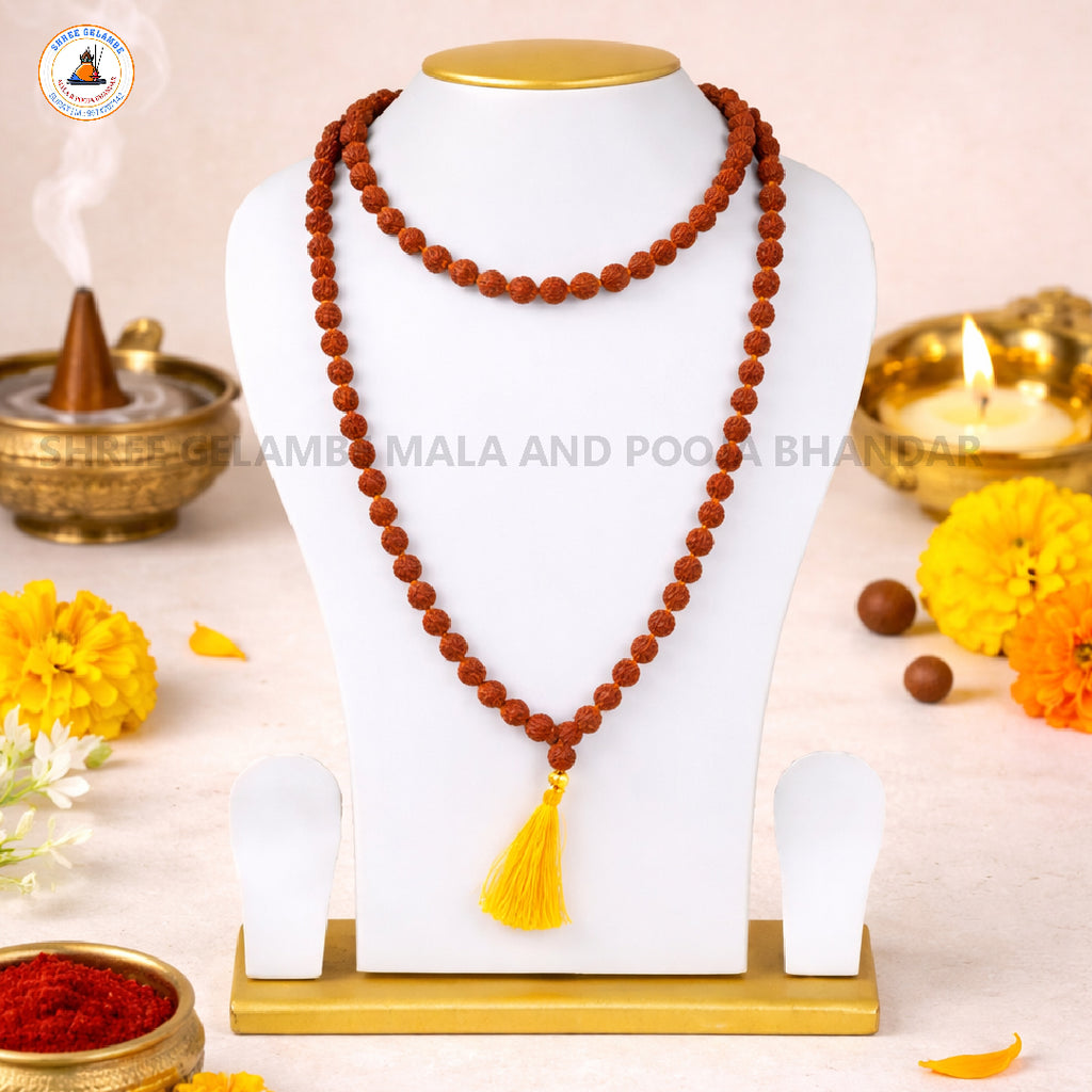 Original 5 Mukhi Natural Rudraksha Mala Online (108 Beads 6.5MM Certified).