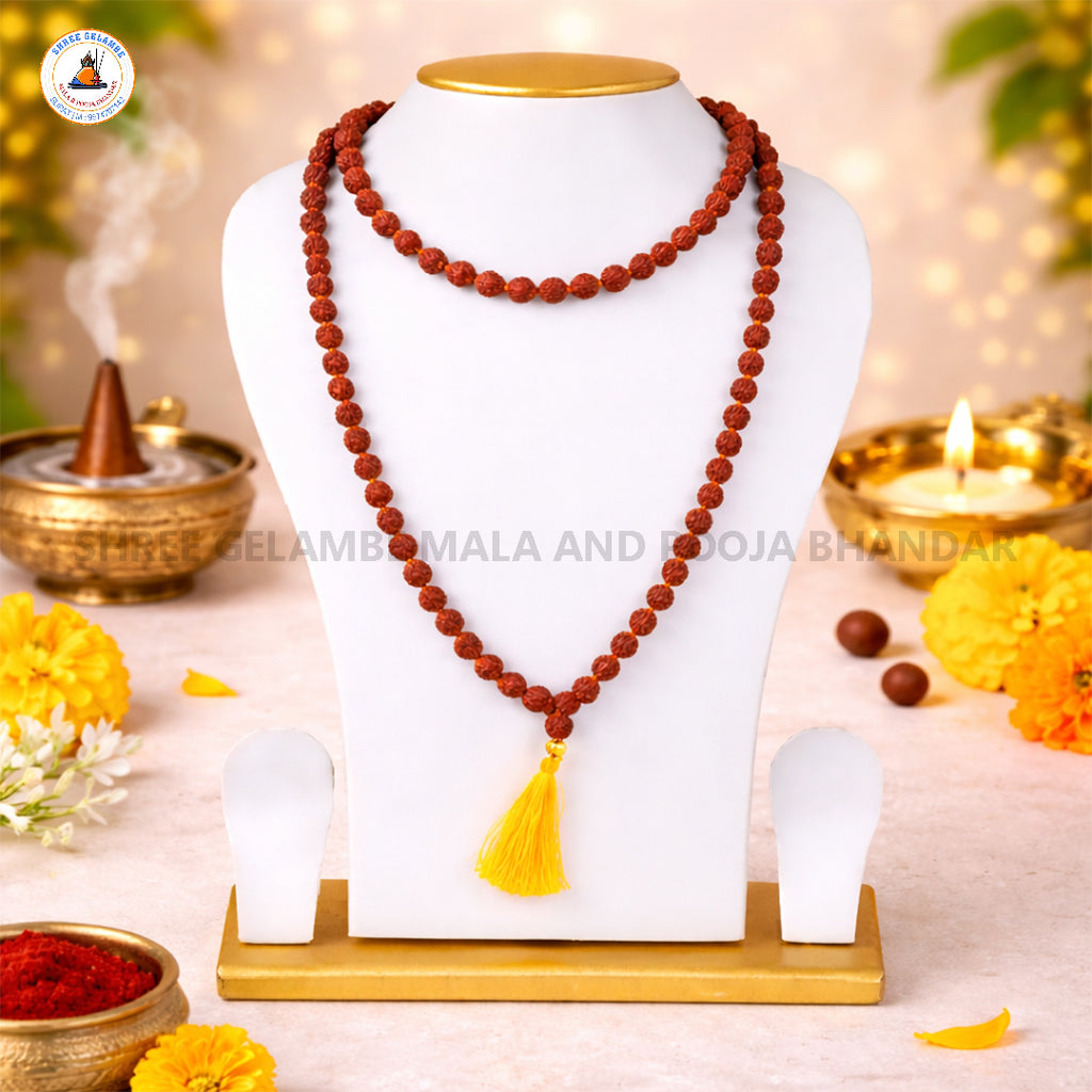 Original 5 Mukhi Natural Rudraksha Mala Online (108 Beads 6MM Certified).