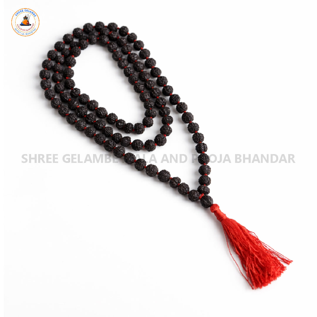 Original 5 Mukhi Black Rudraksha Mala Online (108 Beads 8.5MM Certified).