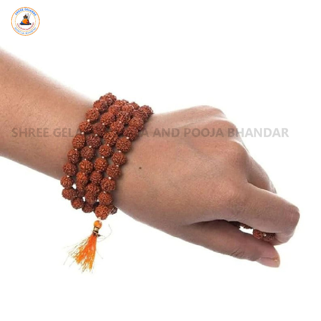 Original 5 Mukhi Natural Rudraksha Mala Online (108 Beads 9MM Certified).