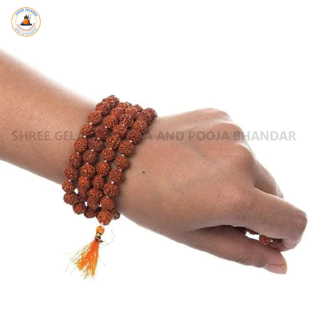 Original 5 Mukhi Natural Rudraksha Mala Online (108 Beads 9MM Certified).
