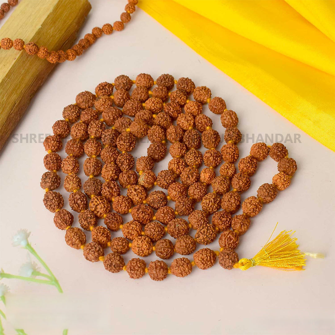 Original 5 Mukhi Natural Rudraksha Mala Online (108 Beads 9MM Certified).