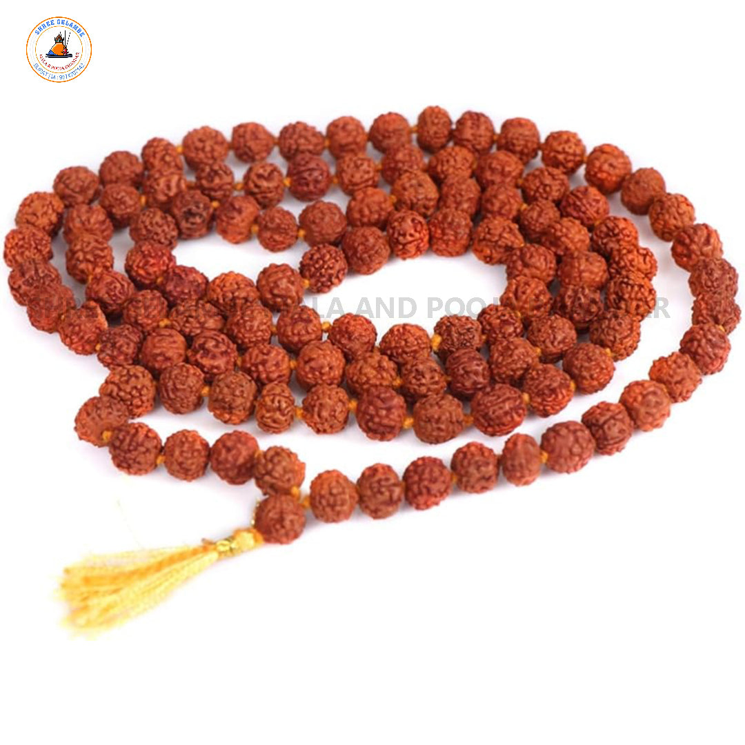 Original 5 Mukhi Natural Rudraksha Mala Online (108 Beads 9MM Certified).
