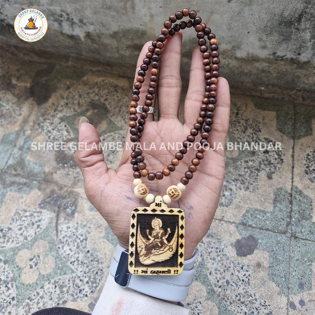 Original Brahmani Mata Wooden Pendant Tulsi Mala Online (108 Beads 6MM).