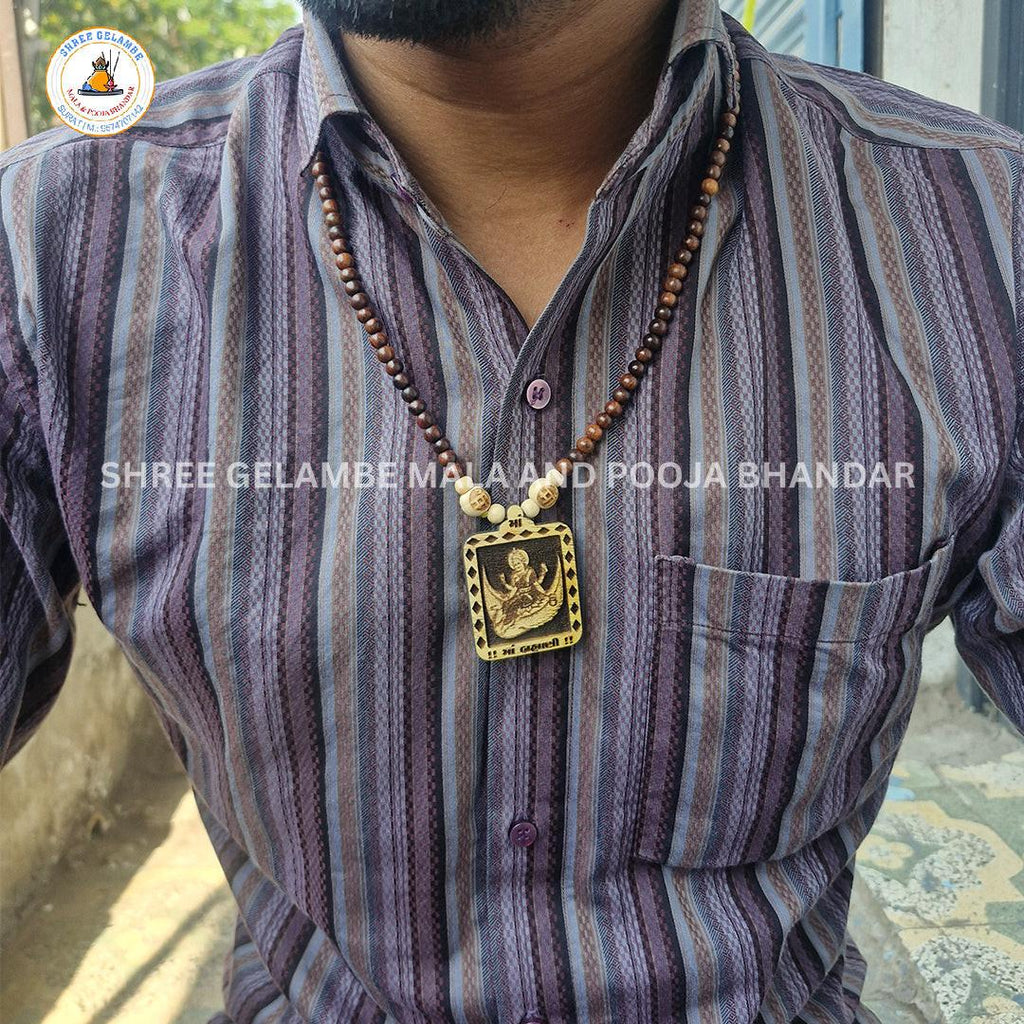 Original Brahmani Mata Wooden Pendant Tulsi Mala Online (108 Beads 6MM).