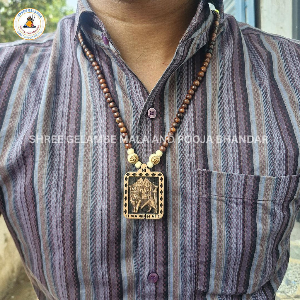Original Chamunda Mata Wooden Pendant Tulsi Mala Online (108 Beads 6MM).