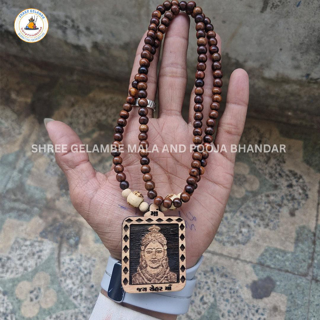 Original Chehar Mata Wooden Pendant Tulsi Mala Online (108 Beads 6MM).