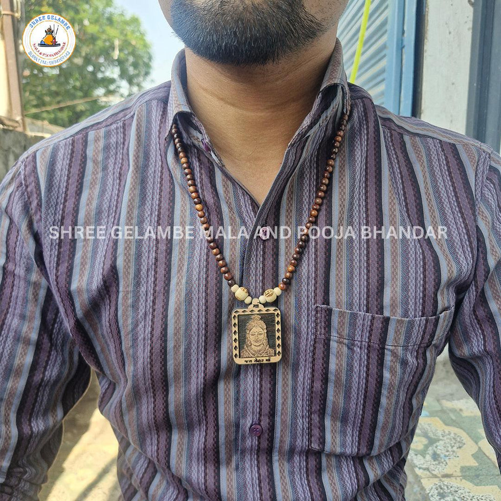 Original Chehar Mata Wooden Pendant Tulsi Mala Online (108 Beads 6MM).
