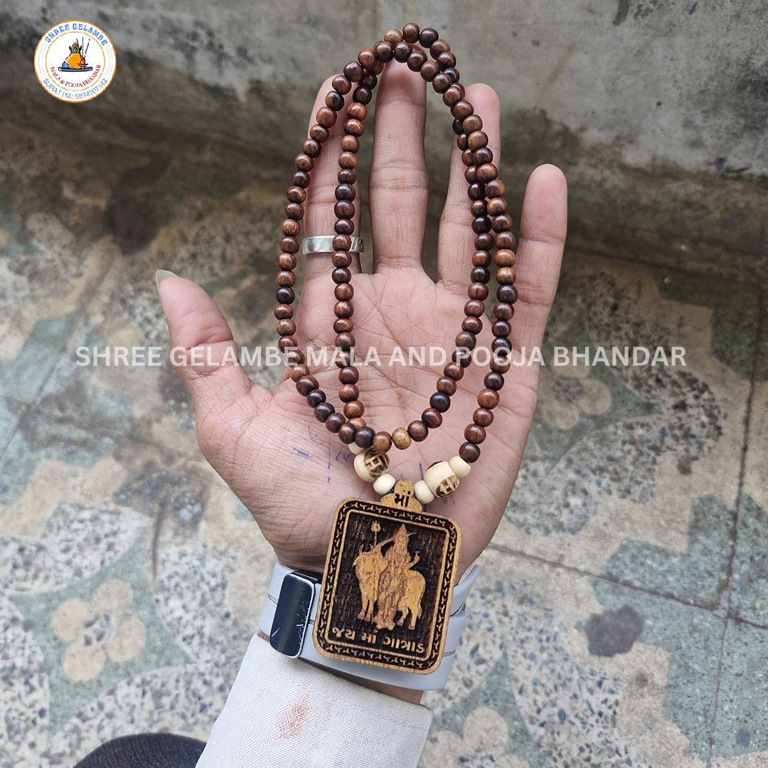 Original Gatrad Mata Wooden Pendant Tulsi Mala Online (108 Beads 6MM).