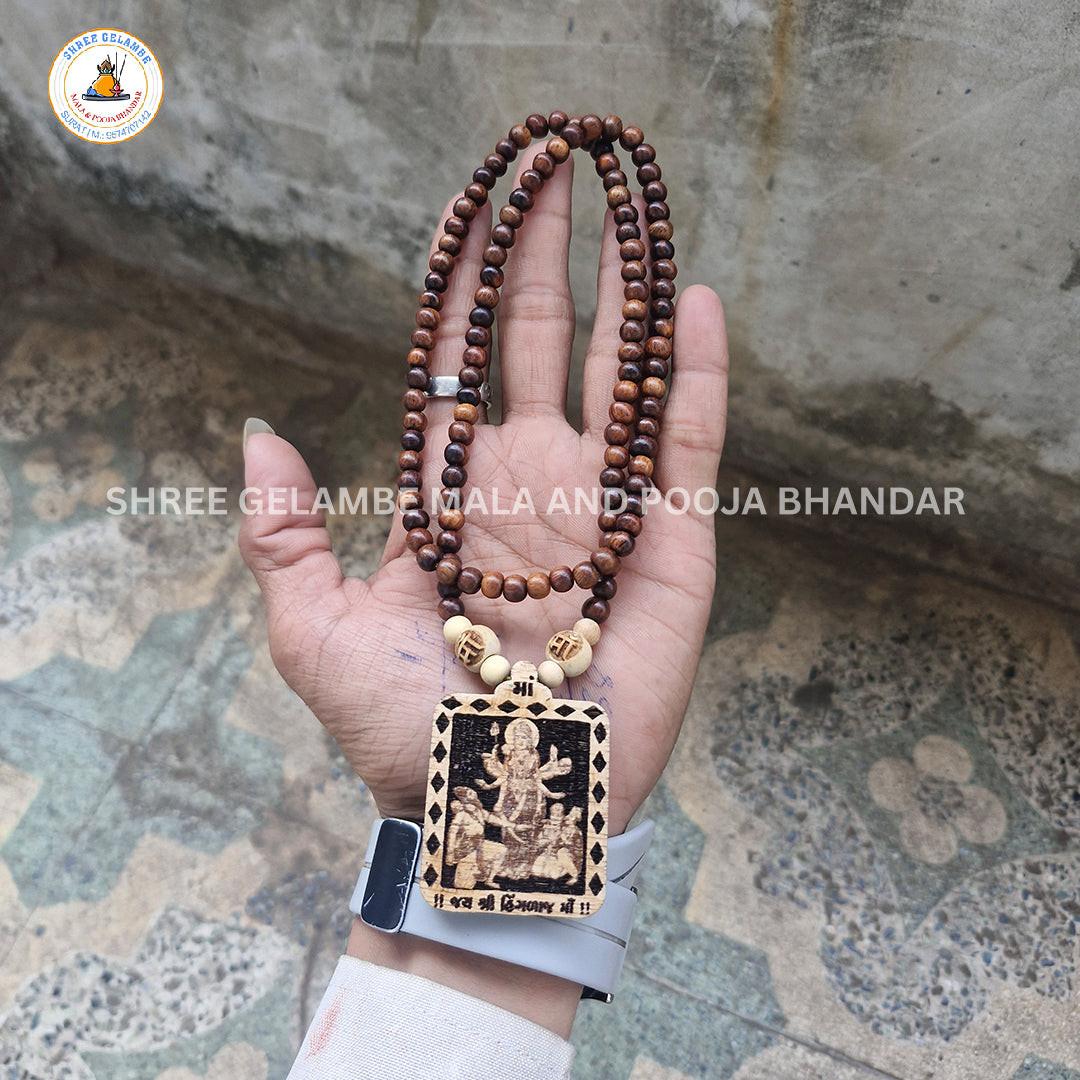 Original Hingalaj Mata Wooden Pendant Tulsi Mala Online (108 Beads 6MM).