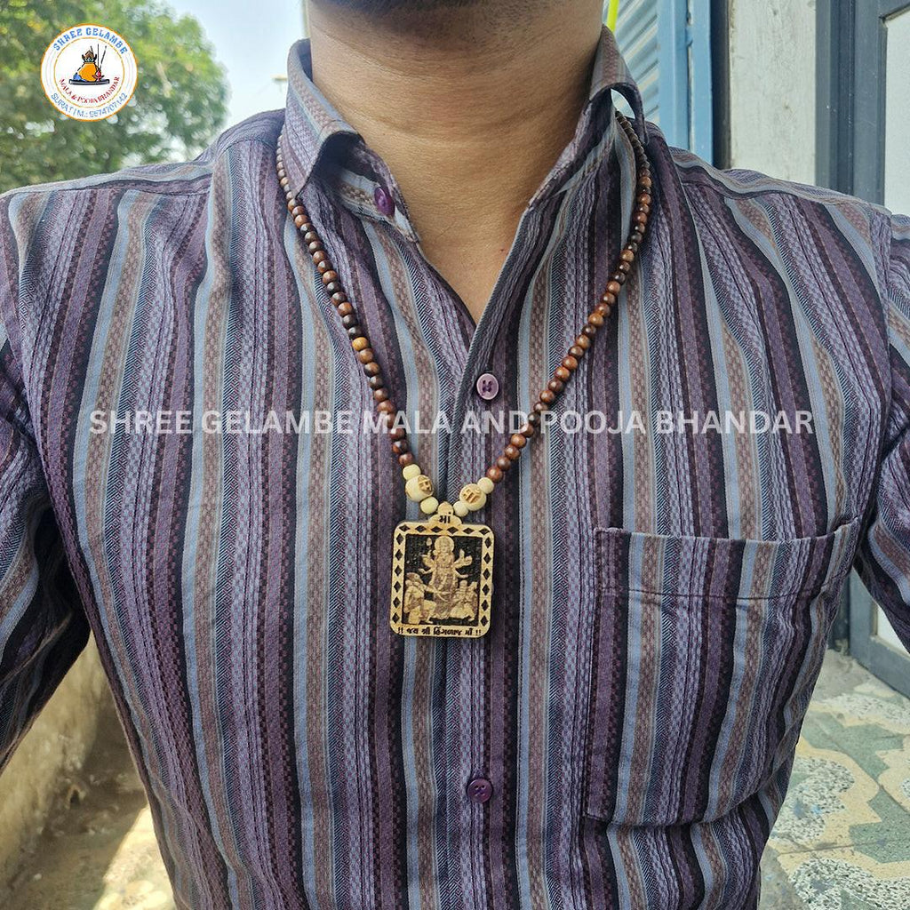 Original Hingalaj Mata Wooden Pendant Tulsi Mala Online (108 Beads 6MM).