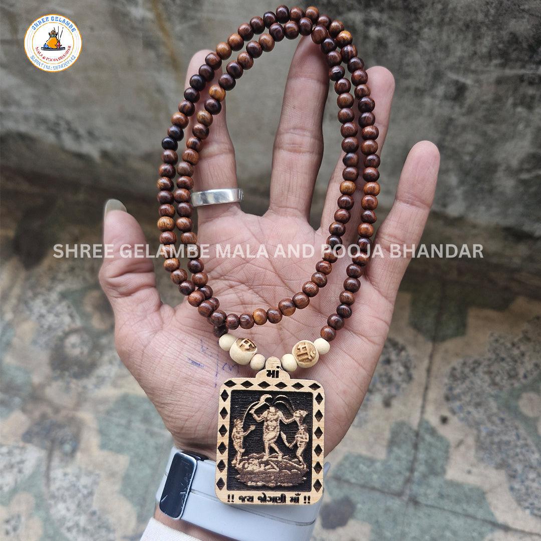 Original Jogani Mata Wooden Pendant Tulsi Mala Online (108 Beads 6MM).