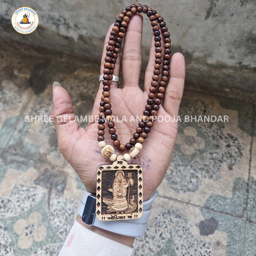 Original Khodiyar Mata Wooden Pendant Tulsi Mala Online (108 Beads 6MM).