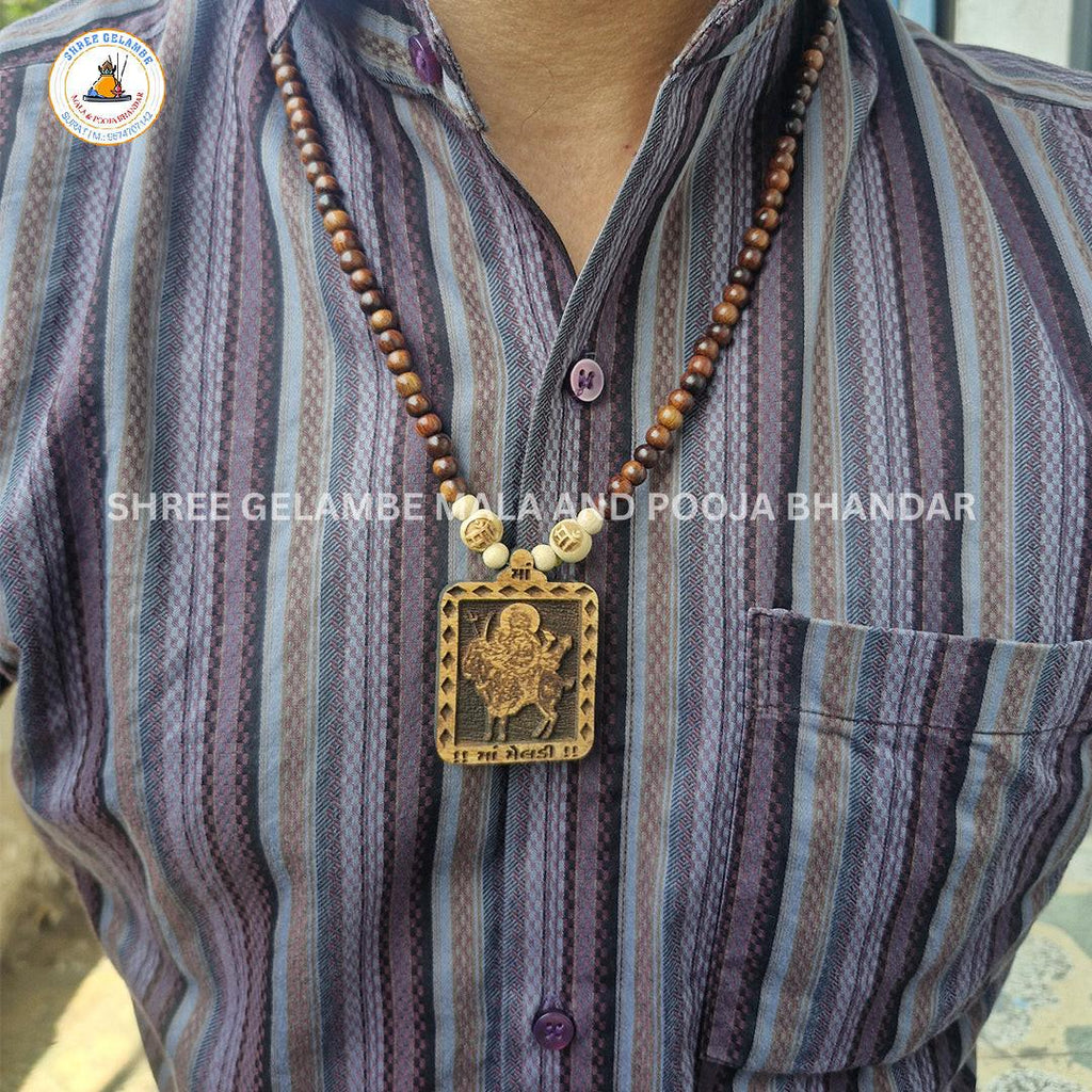 Original Meladi Mata Wooden Pendant Tulsi Mala Online (108 Beads 6MM).