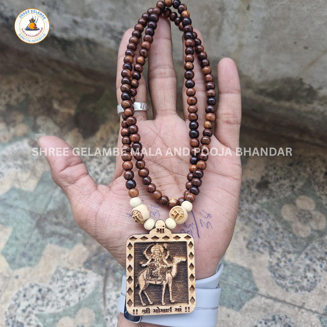 Original Momai Mata Wooden Pendant Tulsi Mala Online (108 Beads 6MM).