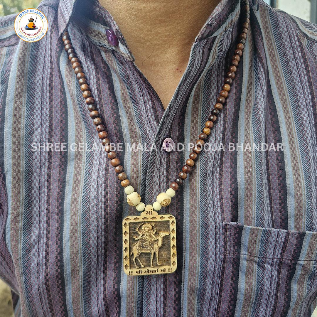 Original Momai Mata Wooden Pendant Tulsi Mala Online (108 Beads 6MM).