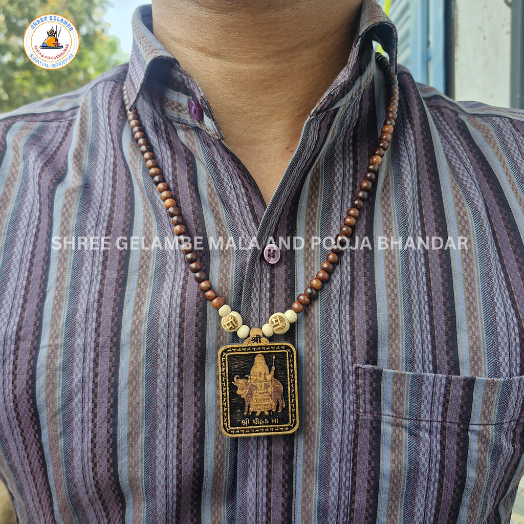 Original Pithad Mata Wooden Pendant Tulsi Mala Online (108 Beads 6MM).