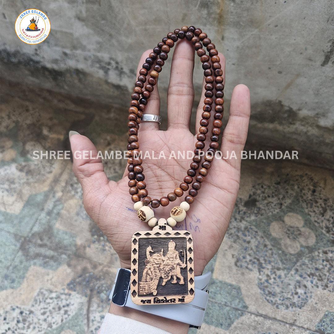 Original Sikotar Mata Wooden Pendant Tulsi Mala Online (108 Beads 6MM).