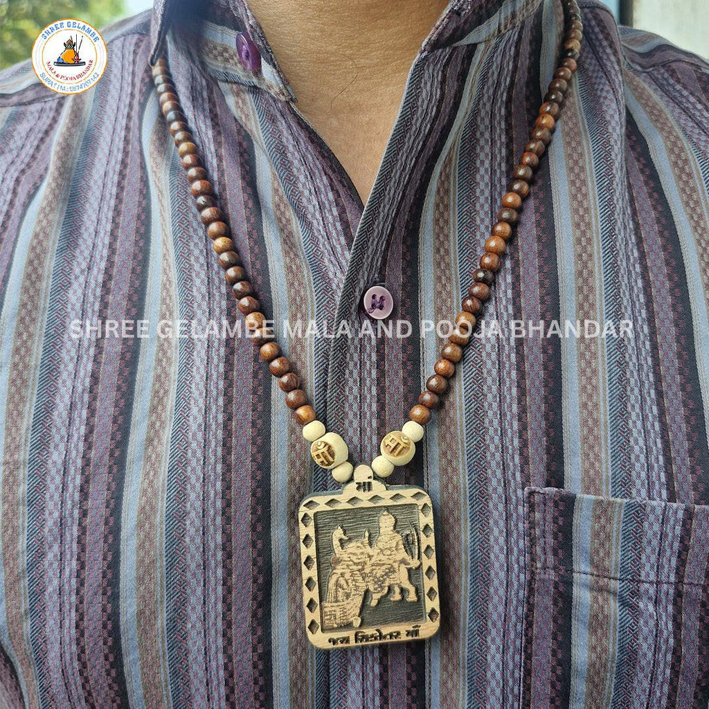Original Sikotar Mata Wooden Pendant Tulsi Mala Online (108 Beads 6MM).