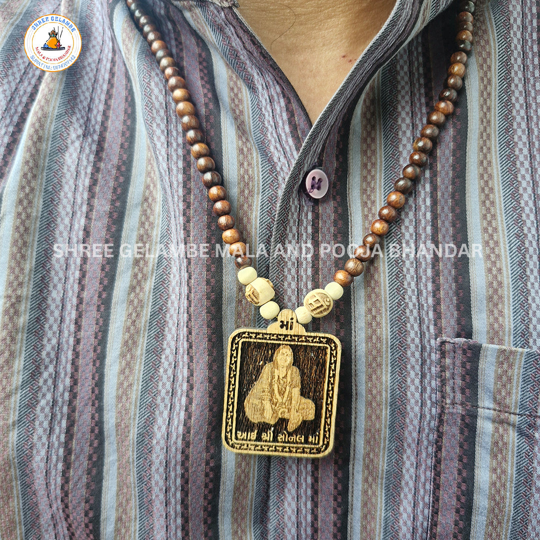 Original Sonal Mata Wooden Pendant Tulsi Mala Online (108 Beads 6MM).
