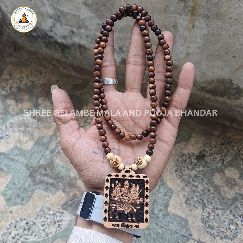 Original Vihat Mata Wooden Pendant Tulsi Mala Online (108 Beads 6MM).