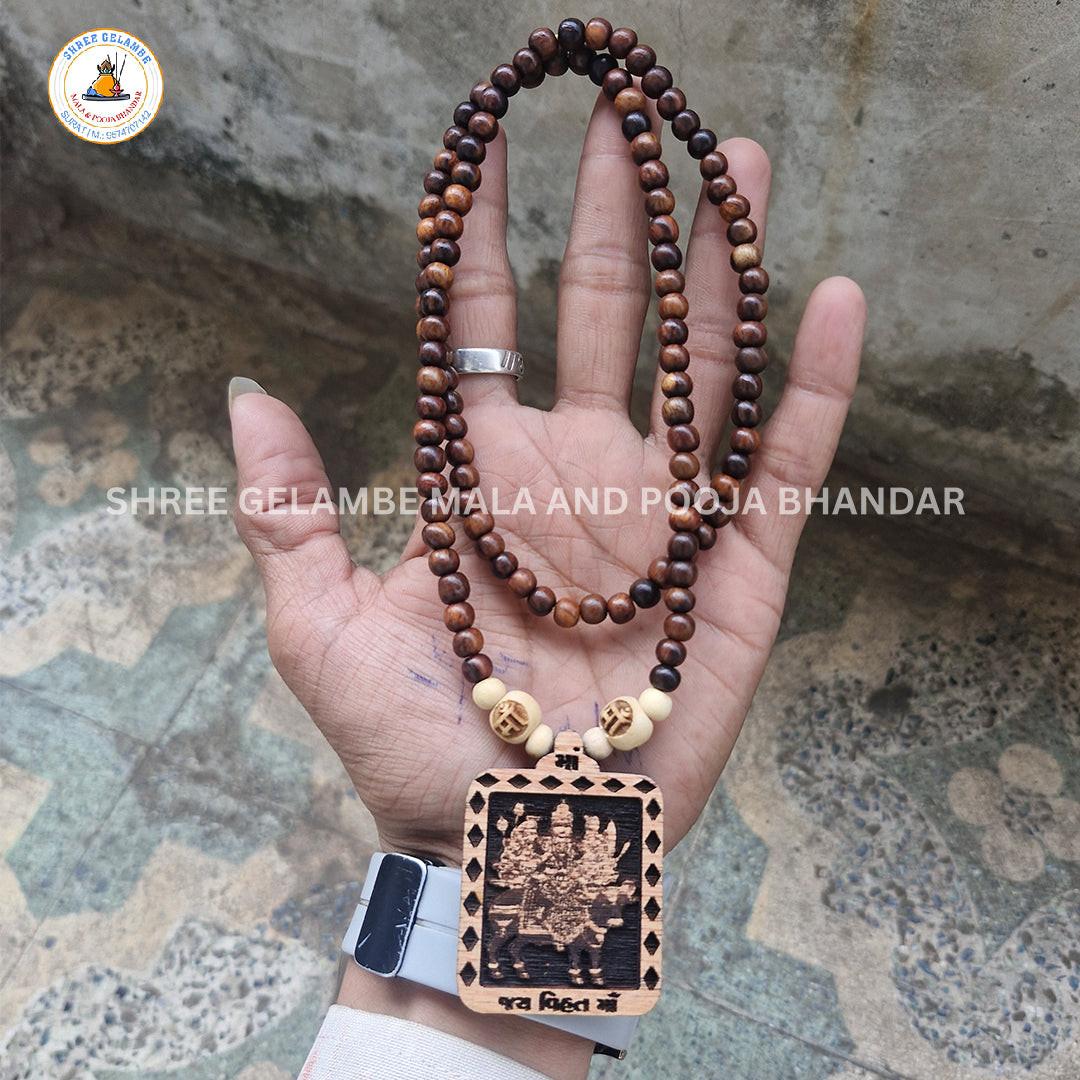 Original Vihat Mata Wooden Pendant Tulsi Mala Online (108 Beads 6MM).