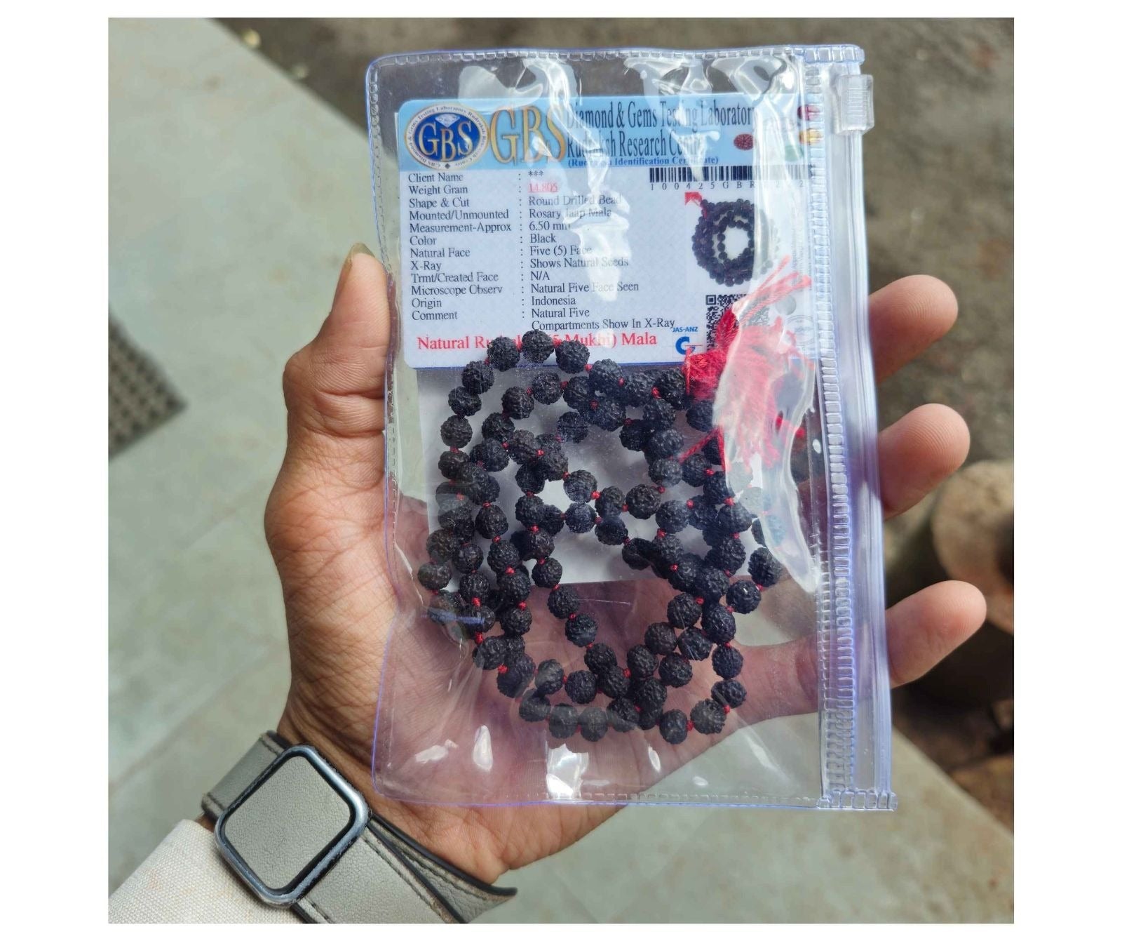 Original 5 Mukhi Black Rudraksha Mala (108 Beads 6MM Certified).