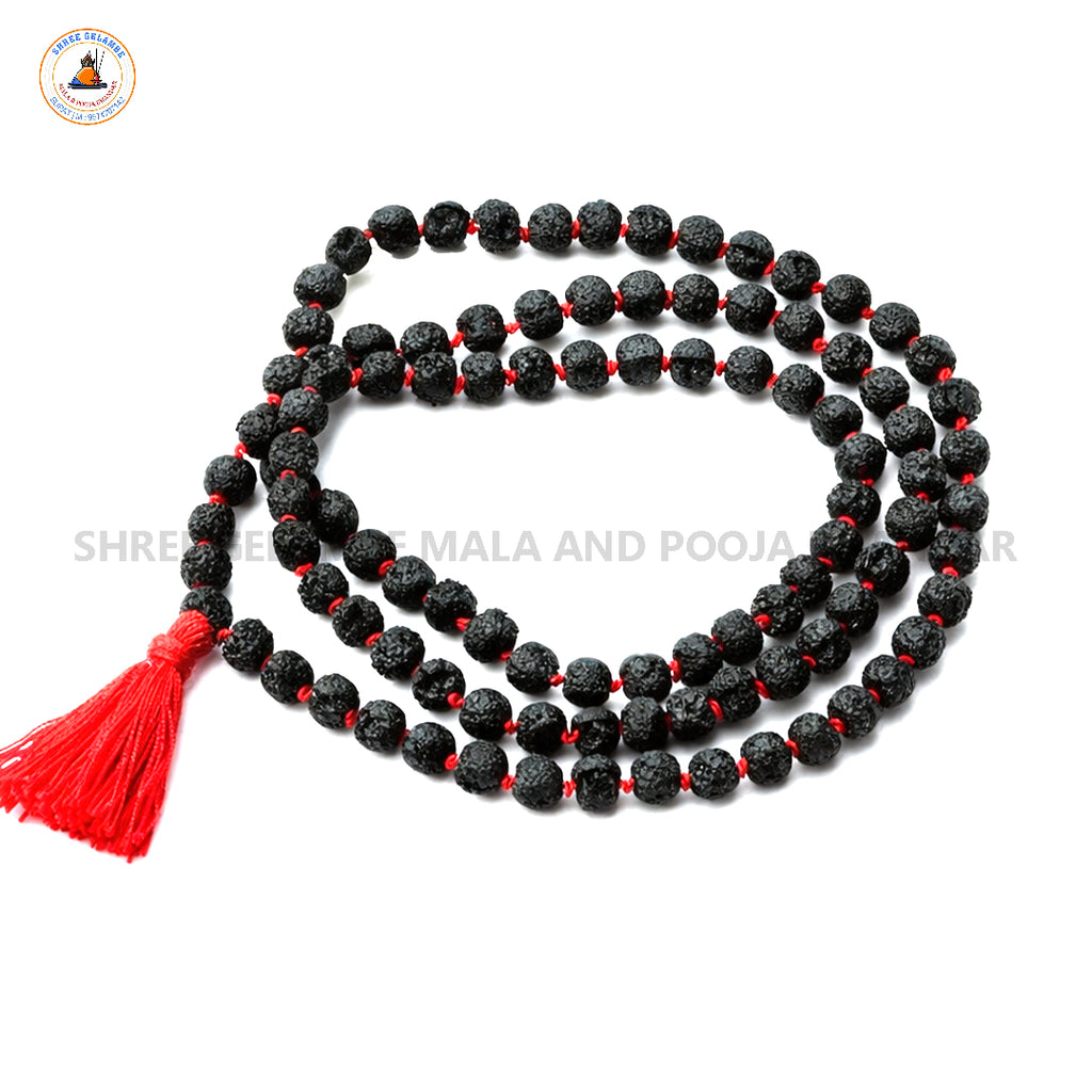 Original 5 Mukhi Black Rudraksha Mala (108 Beads 6MM Certified).