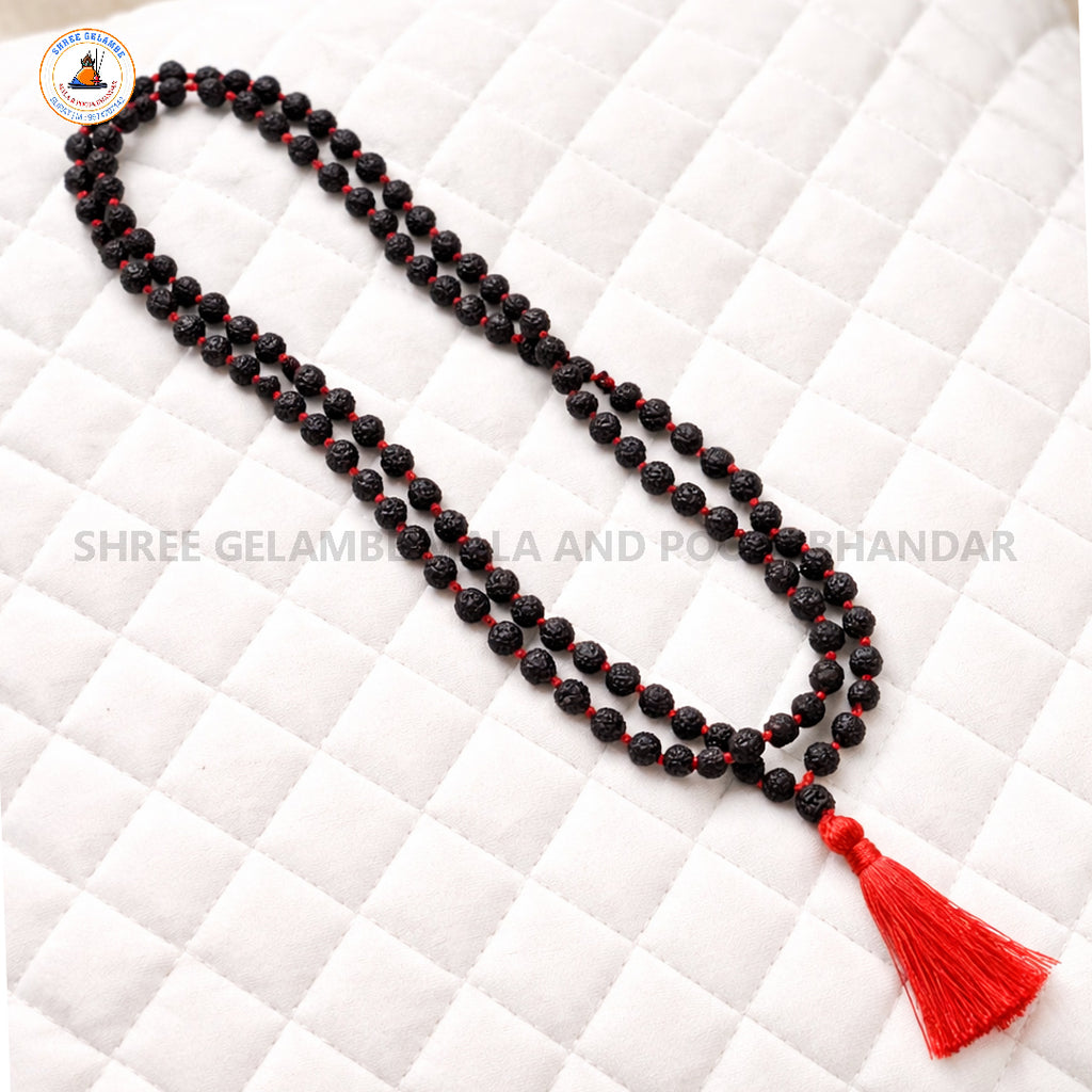 Original 5 Mukhi Black Rudraksha Mala (108 Beads 6MM Certified).