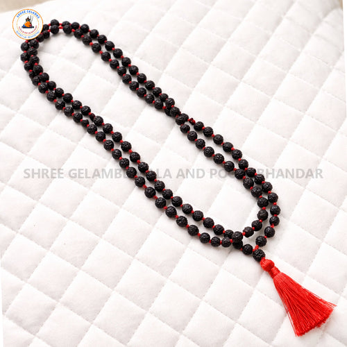Original 5 Mukhi Black Rudraksha Mala (108 Beads 6MM Certified).