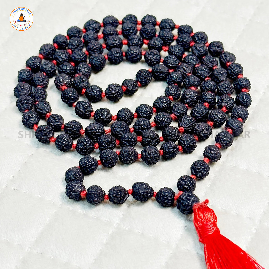 Original 5 Mukhi Black Rudraksha Mala (108 Beads 6MM Certified).