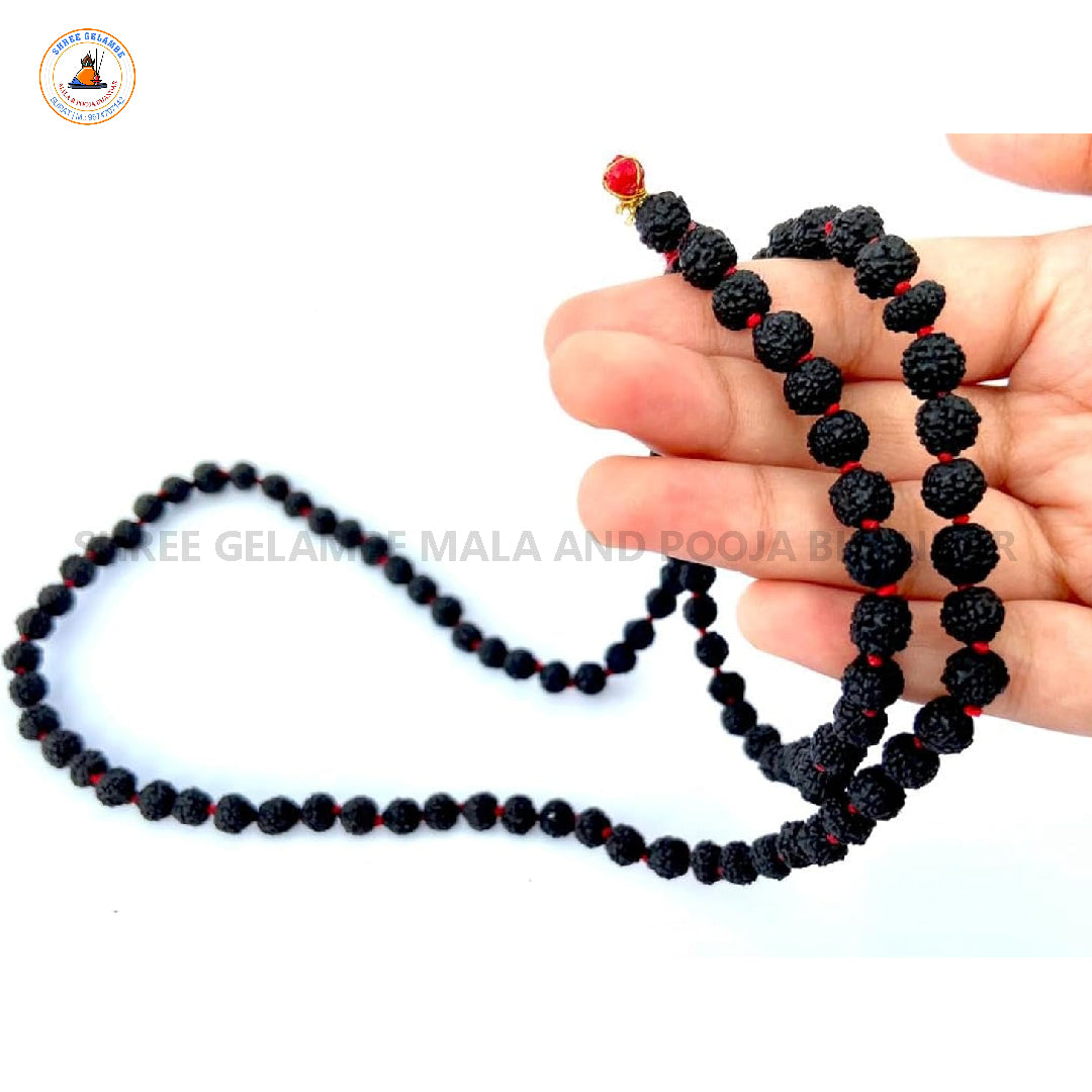 Original 5 Mukhi Black Rudraksha Mala (108 Beads 6MM Certified).